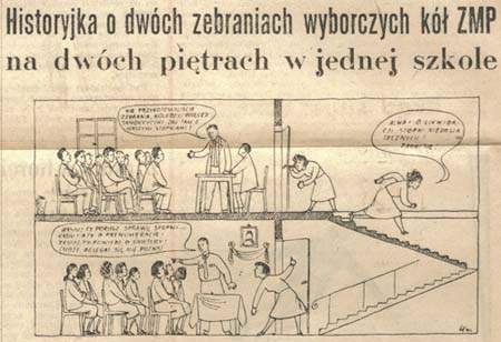 Sztandar Młodych - Historyjka o dwch zebraniach wyborczych kł ZMP na dwch piętrach w jednej szkole